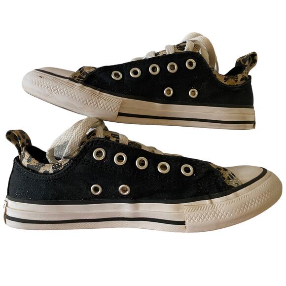 Converse All Star Black & Animal Print Sneakers Size 2 - Picture 7 of 8